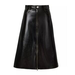 Nocturne Tumbled Midi Skirt Leather Faux NWT Bitter Coffee Dark Brown Full Zip